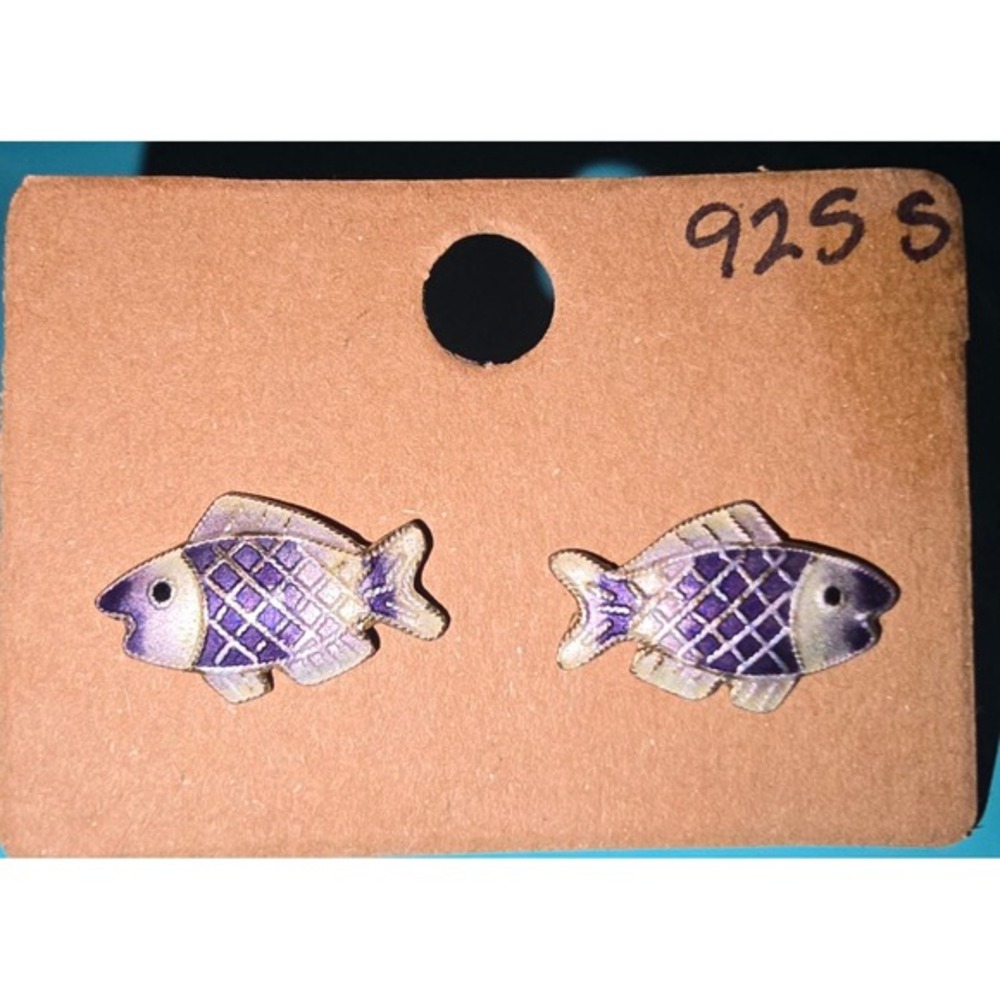 VTG VTG 925‎ Sterling & Enamel Tropical Fish Pierced Earrings